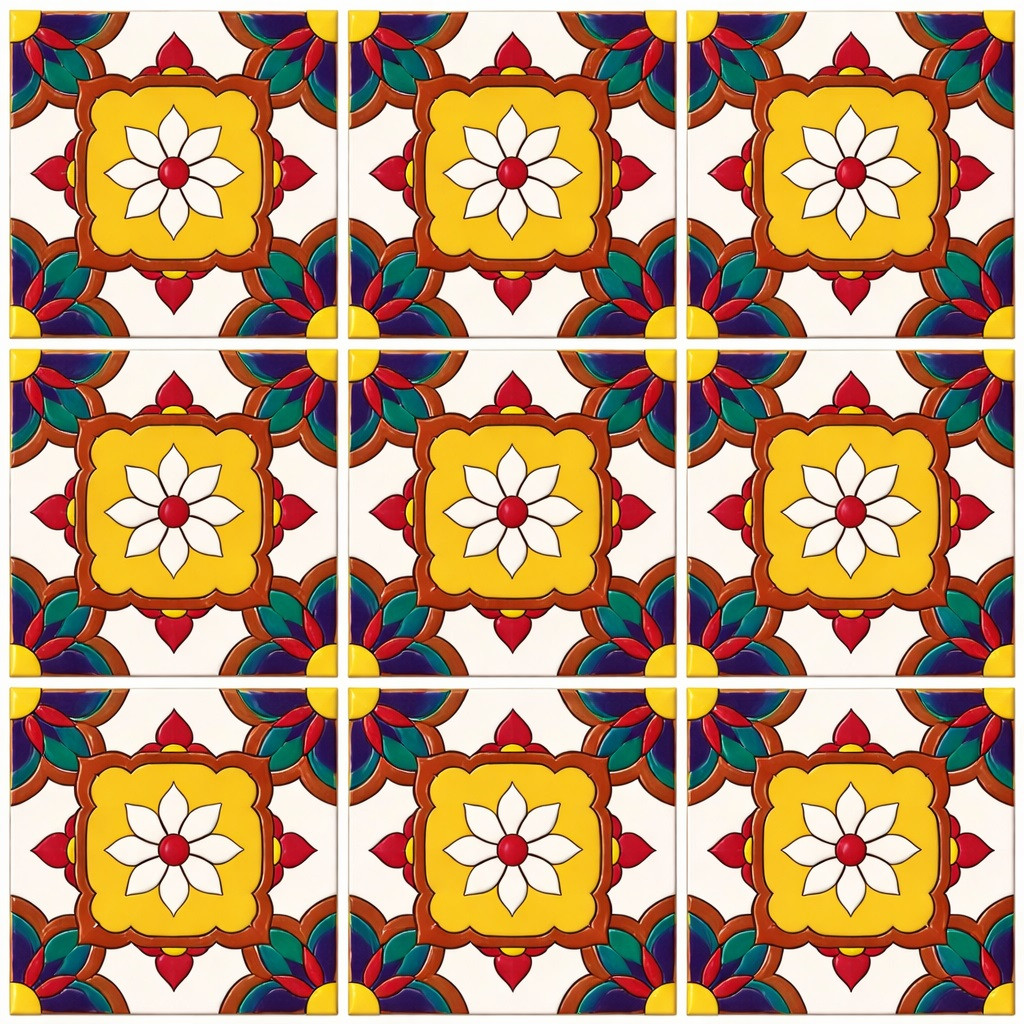 Talavera relief tile floral medallion square showing nine complete relief tiles
