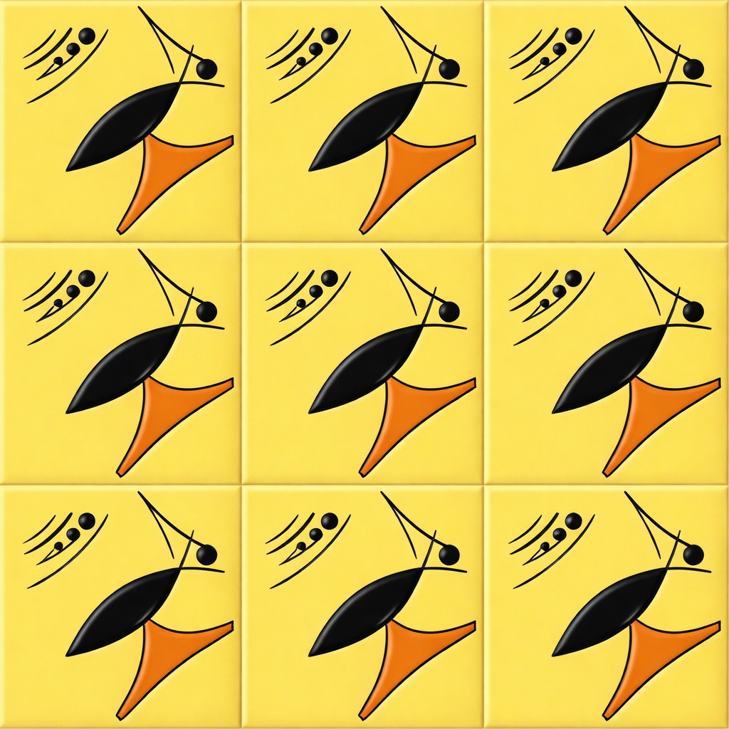 Mexican abstract bird mid century relief tile shown as nine complete identical relief tiles