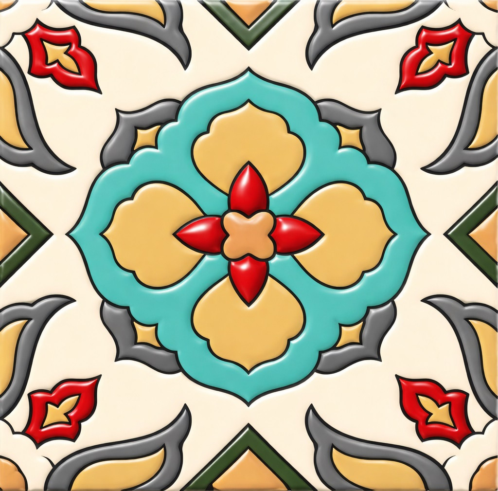 Mexican floral medallion talavera relief tile design