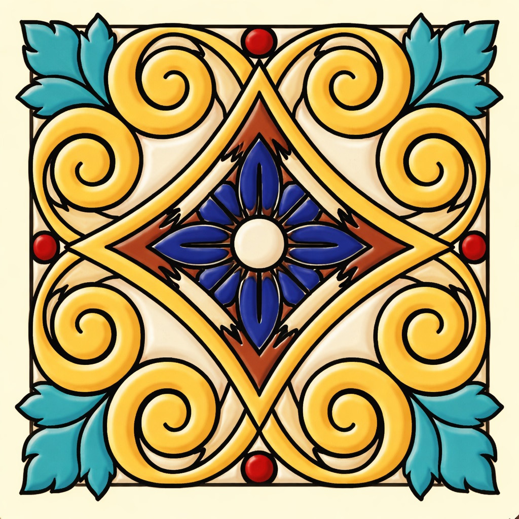 Talavera ornate floral mexican relief tile