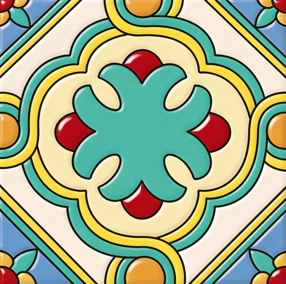 Mexican floral rosette talavera relief tile