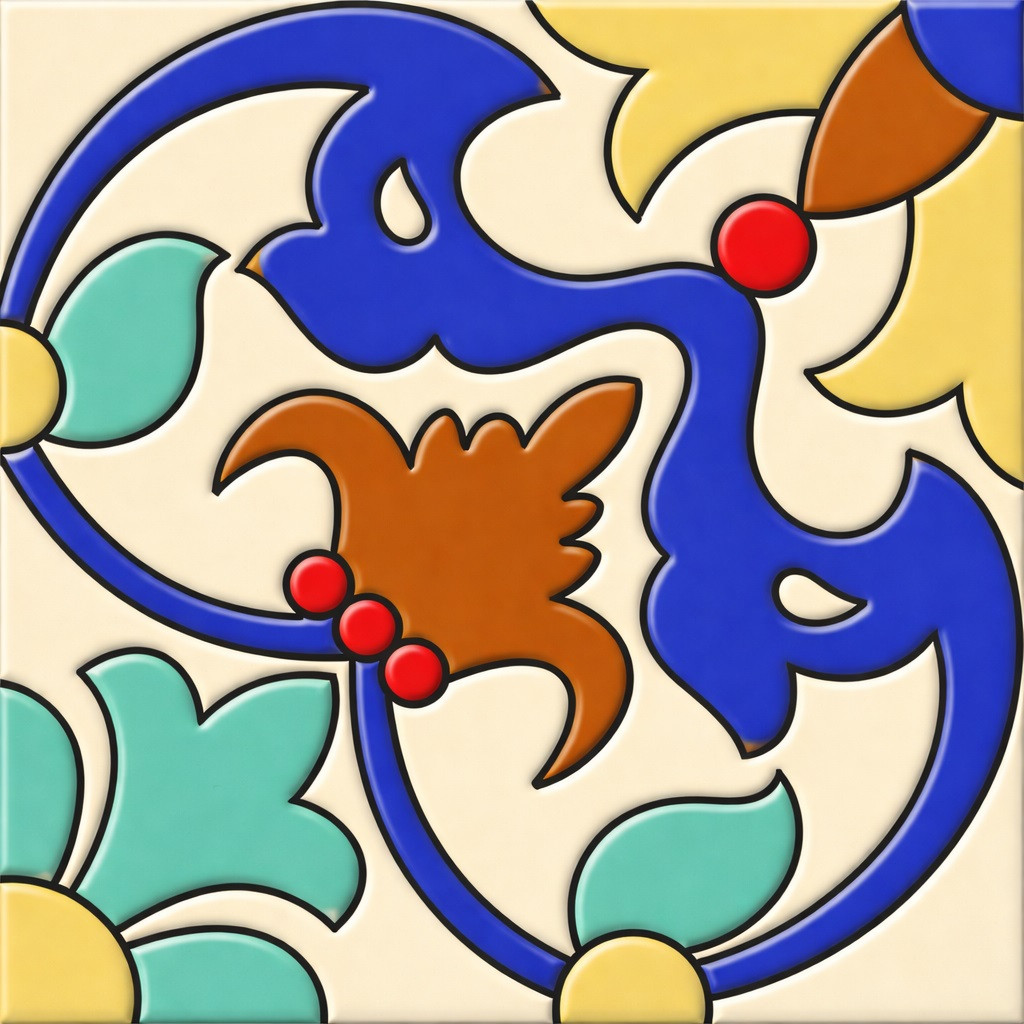 Handcrafted talavera acanthus floral relief tile