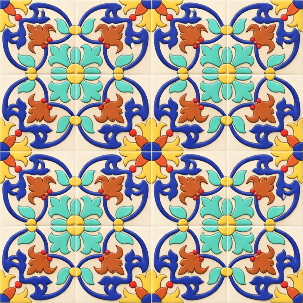 Handcrafted talavera acanthus floral relief tile 16 piece raised set