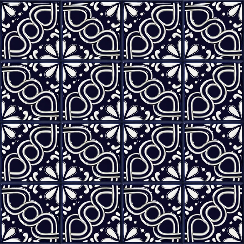 Mexican relief tile interlaced cobalt knot 16 tile set