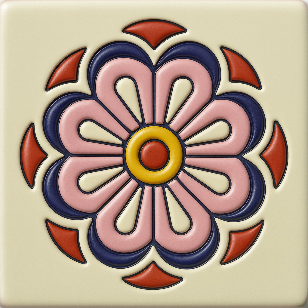 Mexican Relief Tile Pink Floral Medallion – Handcrafted Talavera