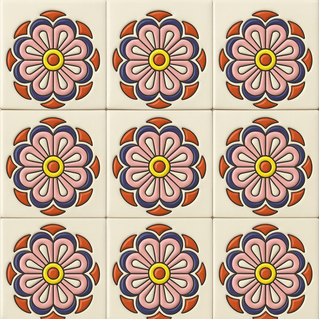 Mexican Relief Tile Pink Floral Medallion – Handcrafted Talavera