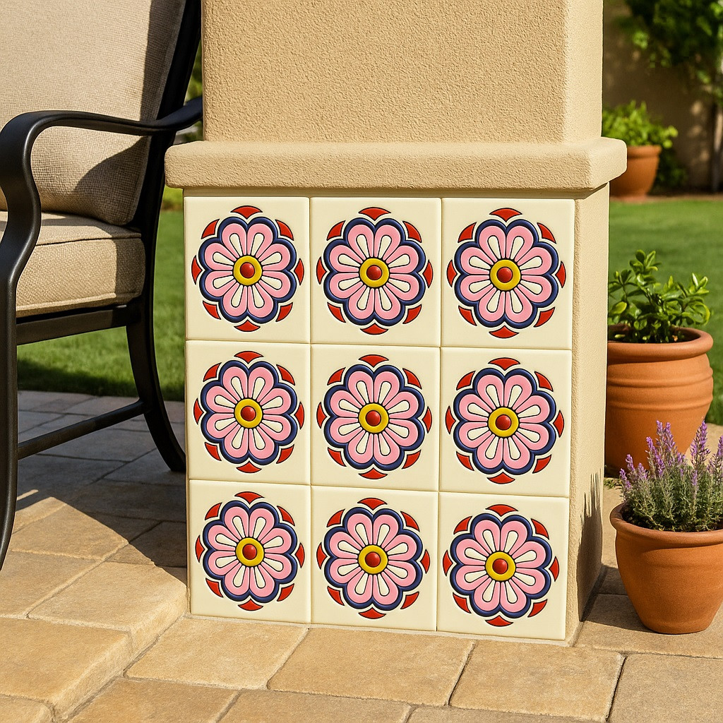 Mexican Relief Tile Pink Floral Medallion – Handcrafted Talavera