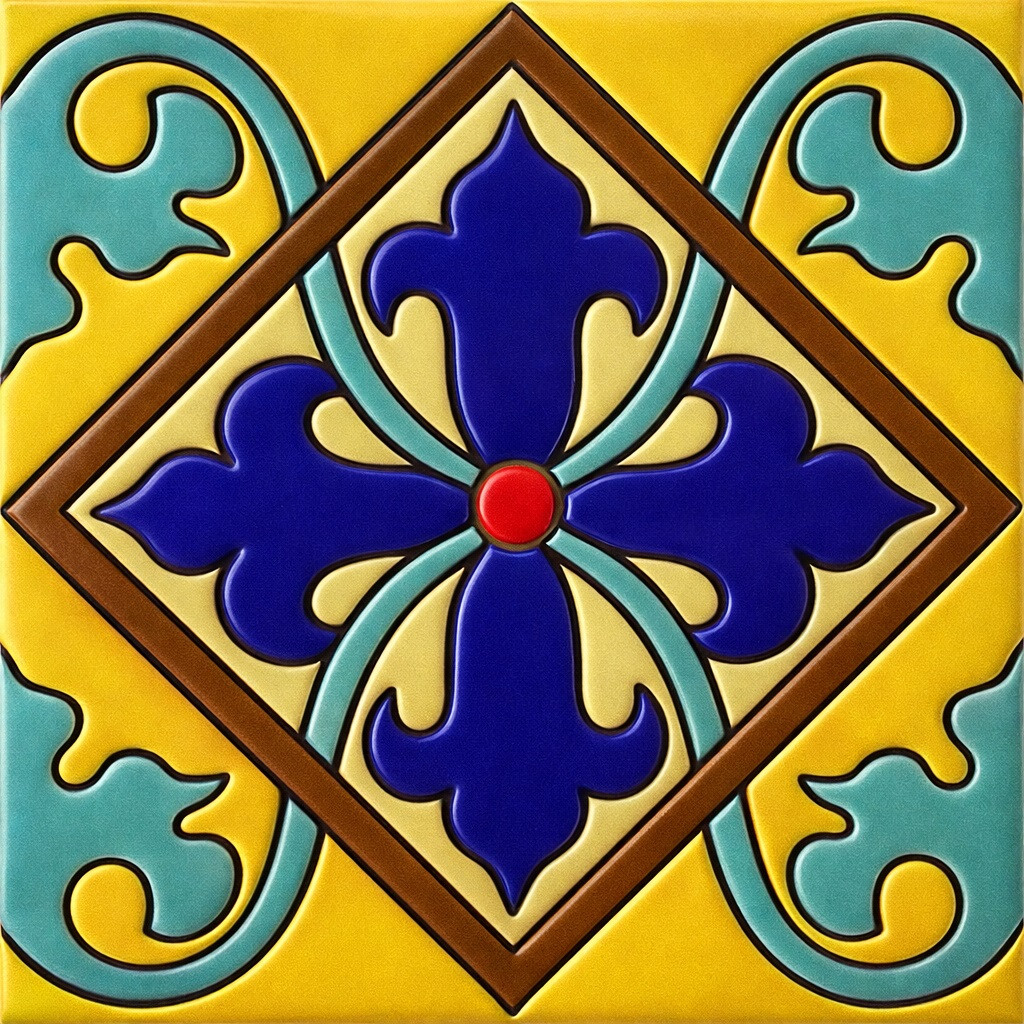 Talavera diamond fleur cross relief tile