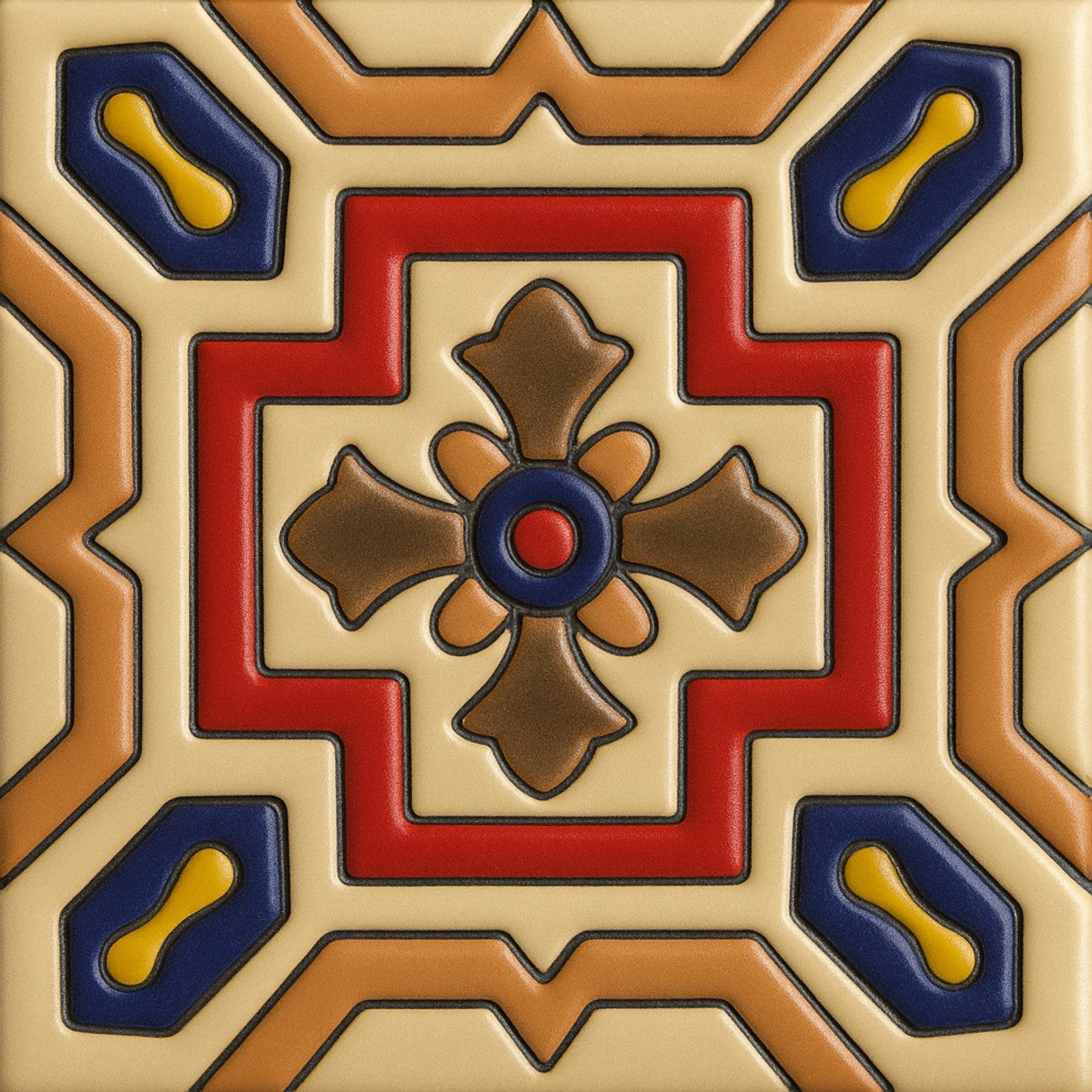 Mexican relief tile red cross pattern