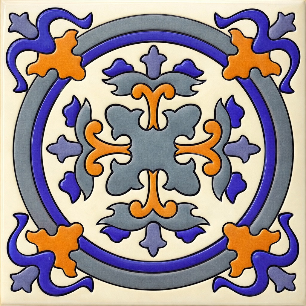 Talavera circular fleur cross relief tile