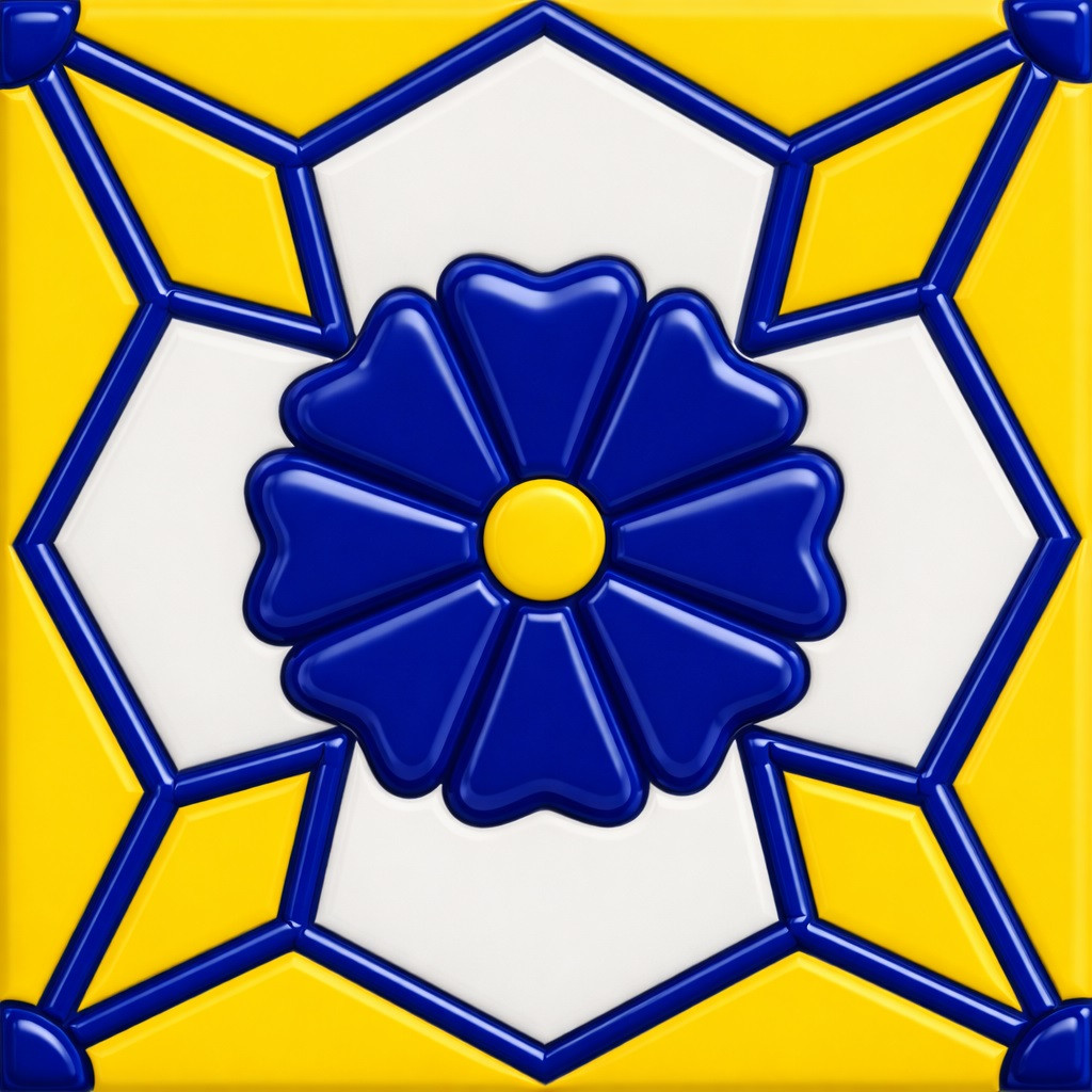 Talavera relief tile cobalt geometric flower pattern