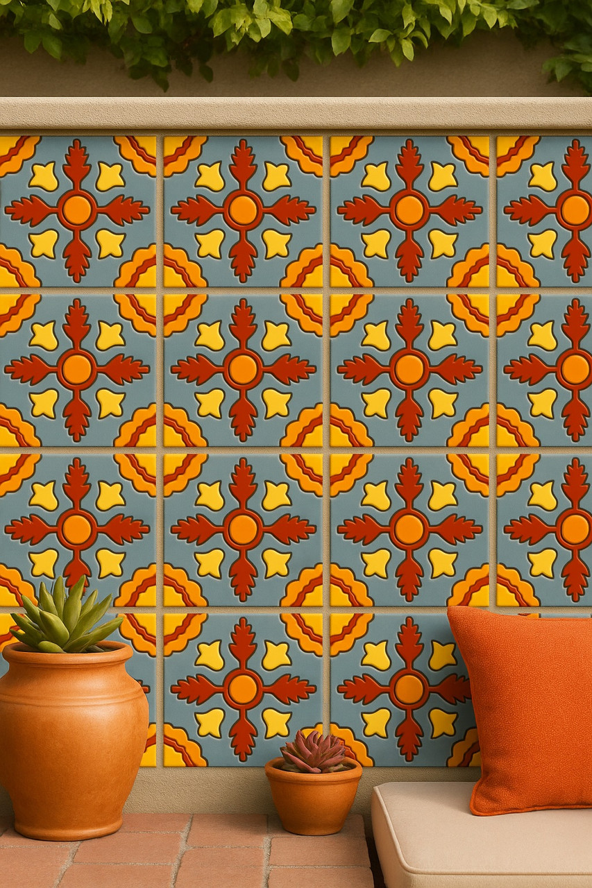 Mexican Relief Tile with Red Yellow Blue Cross