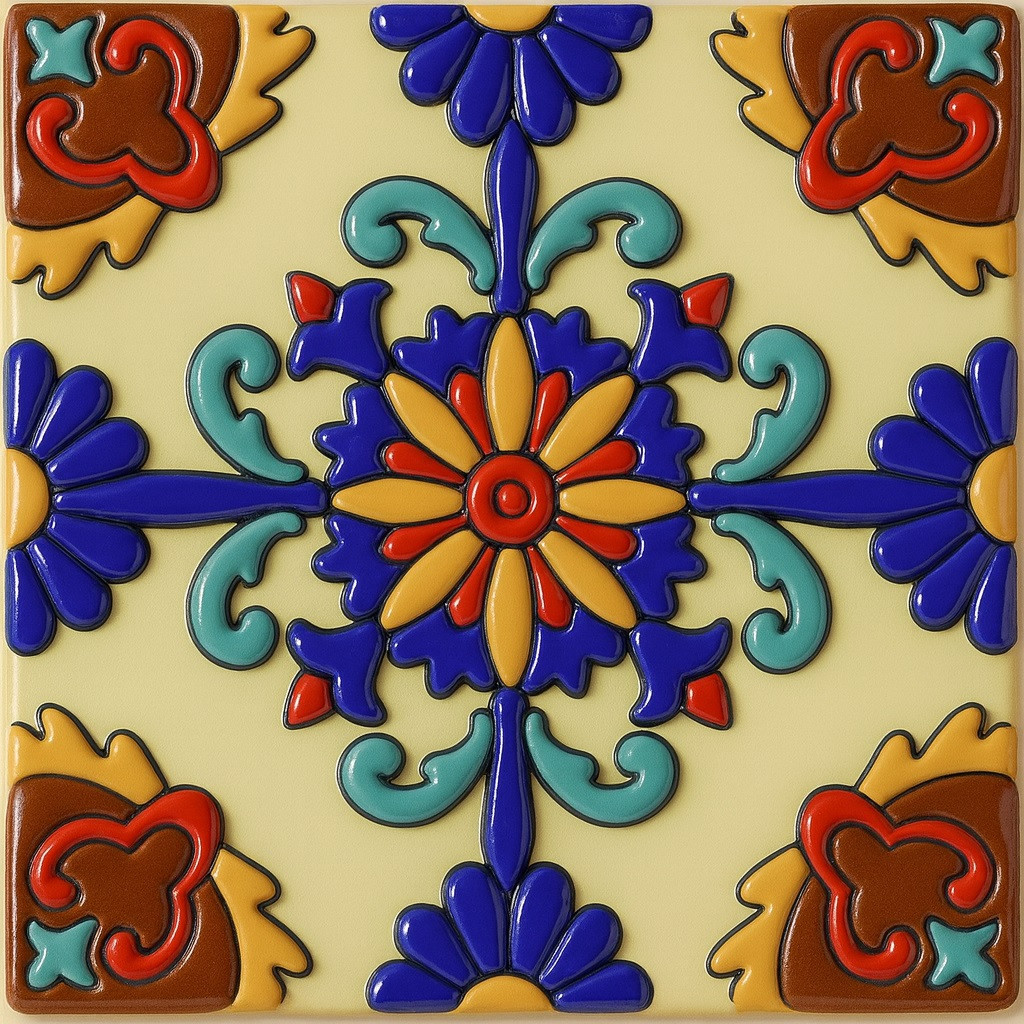 Talavera relief medallion tile