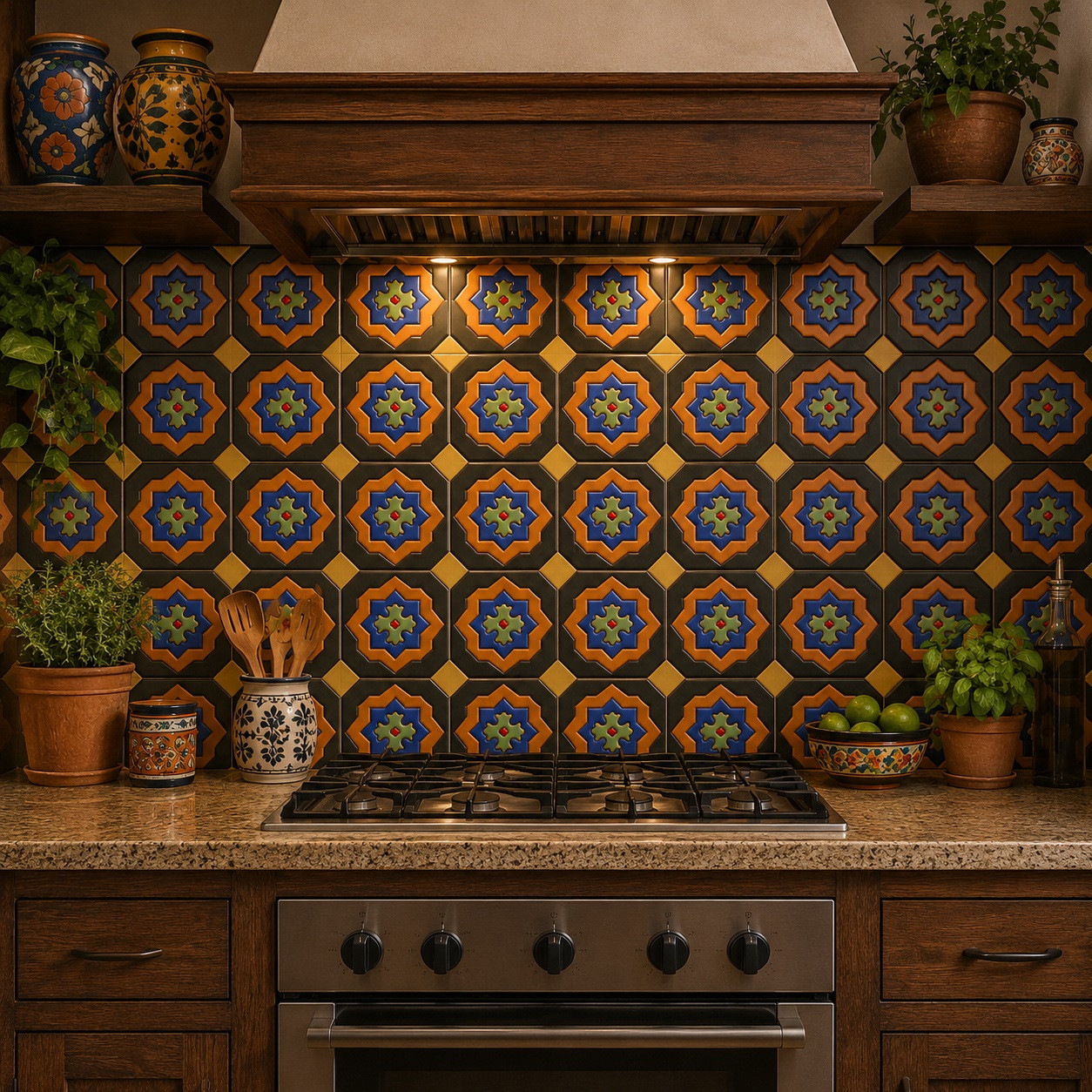 Mexican Relief Tile Black Orange Star
