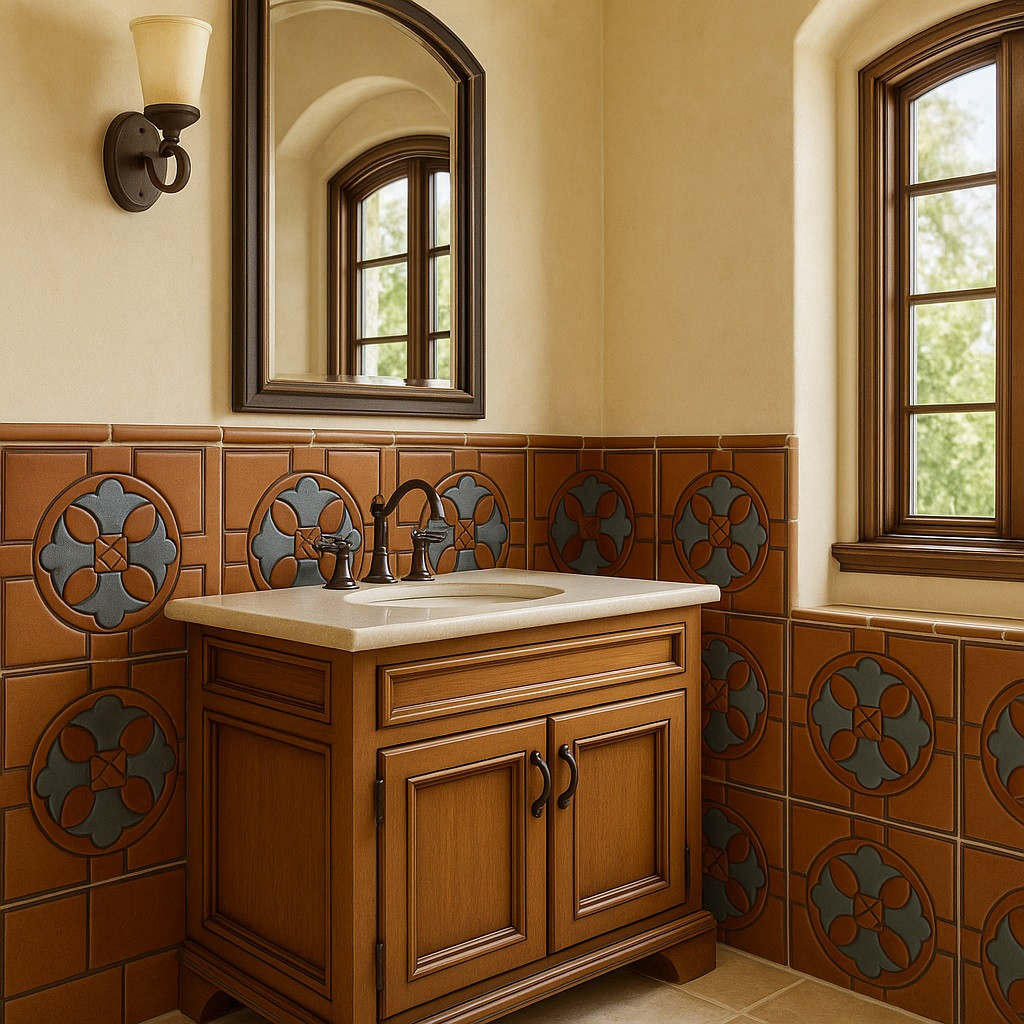 Mexican Relief Tile with Blue Clover Pattern