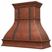 Bell Copper Range Hood with Forged Iron Straps and Stepped Crown Kitchen Images
