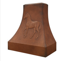 Copper Range Hood with Equestrian Bas-Relief – Handcrafted Horse Motif
