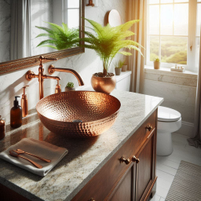 Hand-Hammered Drop-In Copper Bathroom Sinks | Rustic Artisan Basins