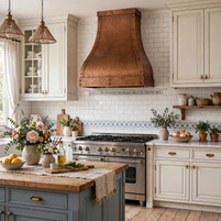 Concave Bell Copper Range Hood with Riveted Side Straps Guide