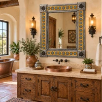 Golden Floral Talavera Tile Tin Mirror Guide