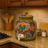 Green Talavera Water Dispenser Jar – Hand-Painted Ceramic