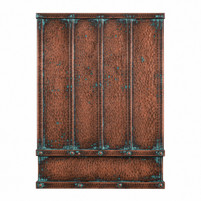 Hammered Copper Tower Range Hood with Verdigris Straps Kitchen Images