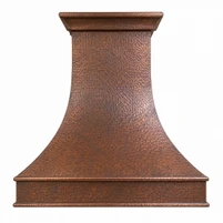Hand-Hammered Bell Copper Range Hood with Architectural Apron Kitchen Images