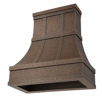 Hand-Hammered Bell Copper Range Hood with Four Banded Rails Kitchen Images