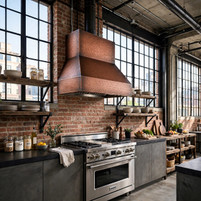 Hammered Under-Cabinet Copper Range Hood with Wide Chimney Guide