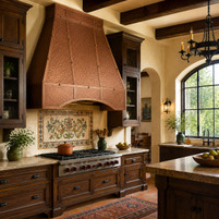 Paneled Tapered Copper Range Hood with Riveted Straps Guide