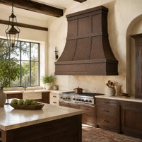 Hand-Hammered Bell Copper Range Hood with Four Banded Rails Guide