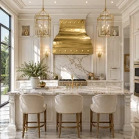 Gold Brass Range Hood with Polished Rivets Guide