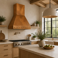 Tapered Copper Range Hood with Riveted Apron Guide