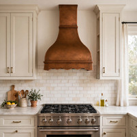 Scalloped Dome Copper Range Hood with Stepped Neck Guide