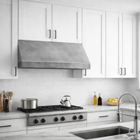 mooth Zinc Range Hood with Clean Angled Silhouette Guide