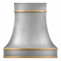 Soft-Hammered Zinc Bell Range Hood with Brass Bands Lifestyle Kitchen Images