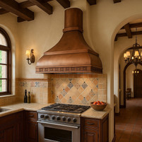 Curved Bell Copper Range Hood with Paneled Apron Images