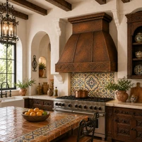 Hammered Copper Range Hood with Stepped Crown and Straps Guide