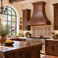 Hand-Hammered Bell Copper Range Hood with Architectural Apron Guide
