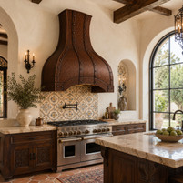 Dome-Shaped Copper Range Hood with Riveted Straps Guide