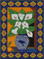 Talavera Tile Mural with Calla Lilies – Hand-Painted Floral Art for Kitchens & Patios