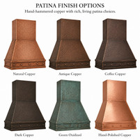 Tapered Hammered Copper Range Hood with Riveted Apron Kitchen Images