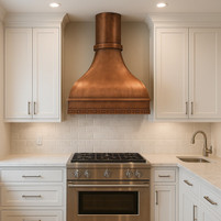 Curved Bell Copper Range Hood with Paneled Apron Guide