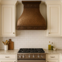 Handmade Hammered Copper Range Hood with Scroll Bands Guide