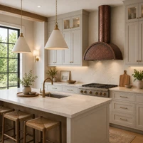 Copper Range Hood with Barrel Canopy and Round Chimney Guide