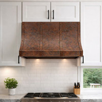 Hand-Hammered Copper Range Hood with Adjustable Strap Layout Guide