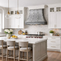 Bell-Shaped Wrought Iron Range Hood with Riveted Straps Guide