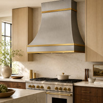 Soft-Hammered Zinc Bell Range Hood with Brass Bands Guide