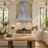 Zinc Bell Range Hood with Twin Straps and Plain Apron Guide