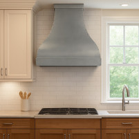 Zinc Range Hood with Curved Apron and Rivet Trim Guide